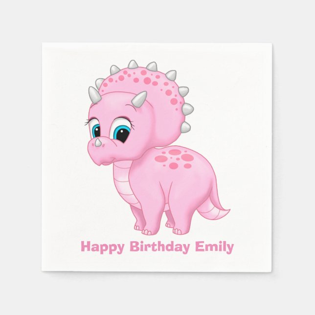 Niedlich Baby Pink Triceratops Dinosaurier Serviette (Vorderseite)