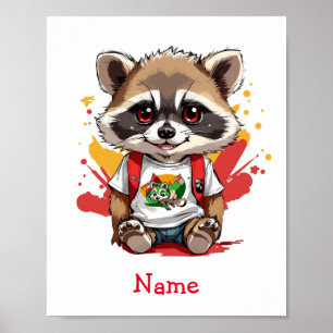 Niedlich Baby Raccoon Individuelle Name Poster