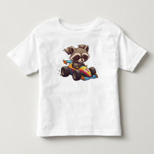 Niedlich Baby Raccoon Race Car Driver Kleinkind T-shirt
