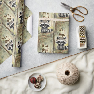 Niedlich Baby Raccoon Sein a Boy Geschenkpapier