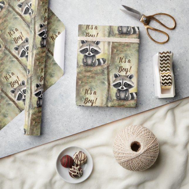 Niedlich Baby Raccoon Sein a Boy Geschenkpapier (Kunsthandwerk)