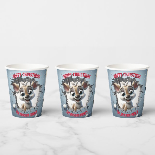 Niedlich Baby Reindeer 3D Weihnachten Pappbecher (Multi)