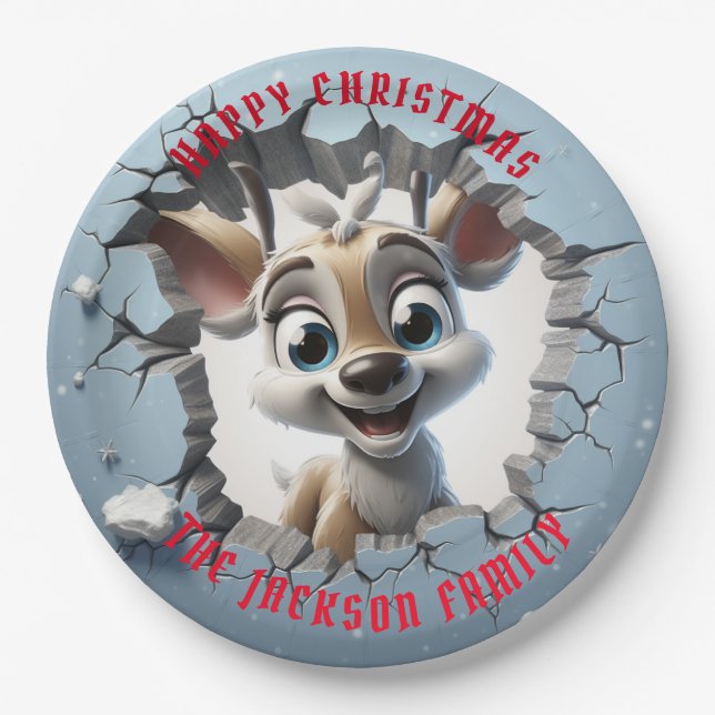 Niedlich Baby Reindeer 3D Weihnachten Pappteller (Vorderseite)
