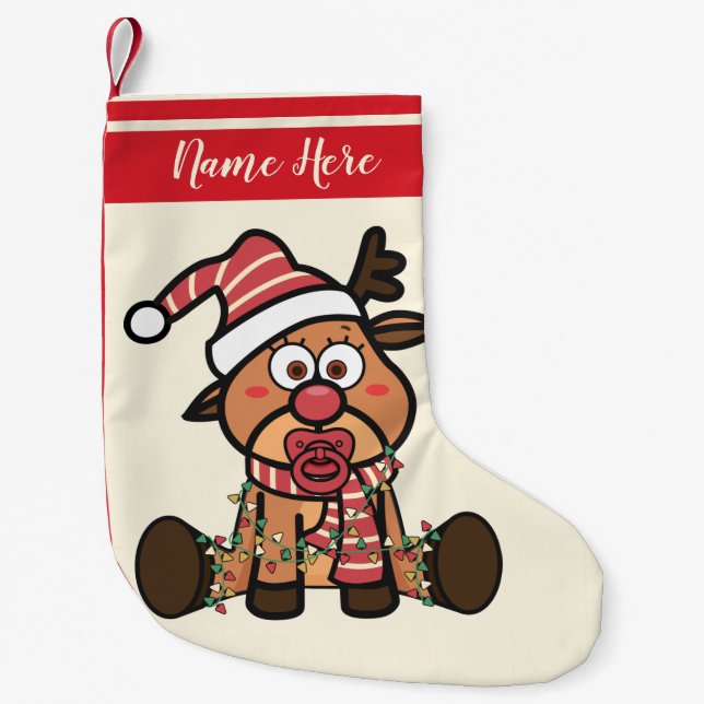 Niedlich Baby Rentier Weihnachten Kleiner Weihnachtsstrumpf (Vorderseite)