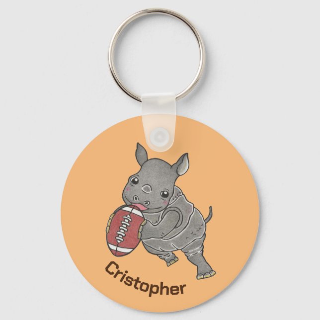 Niedlich Baby Rhino American Football Animal Schlü Schlüsselanhänger (Vorderseite)