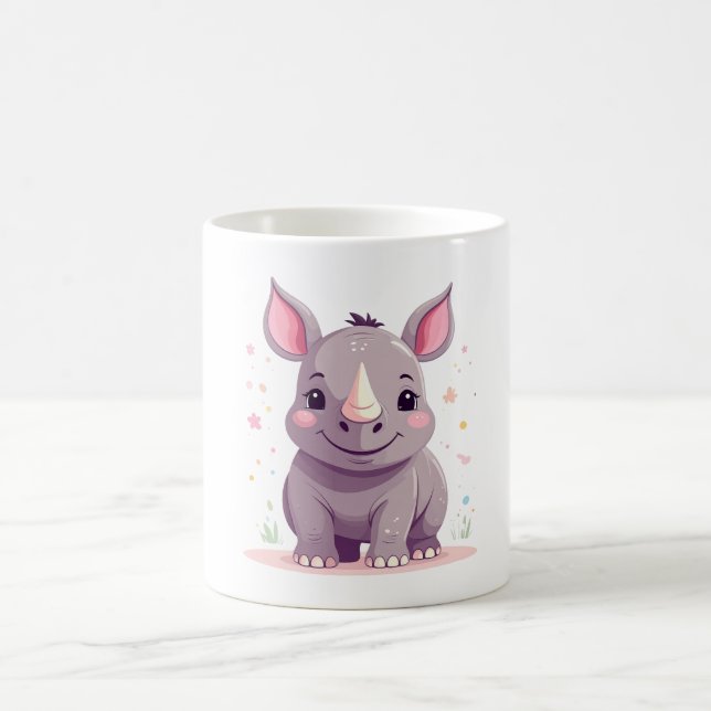 Niedlich Baby Rhino Cartoon Illustration Kaffeetasse (Mittel)