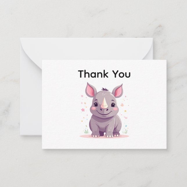 Niedlich Baby Rhino Cartoon Illustration Vielen Da Mitteilungskarte (Vorderseite)