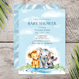 Niedlich Baby Safari Animal Elephant Lion Zebra Du Einladung