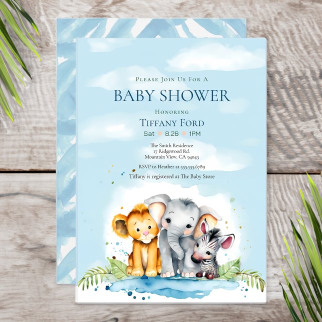 Niedlich Baby Safari Animal Elephant Lion Zebra Du Einladung (Von Creator hochgeladen)