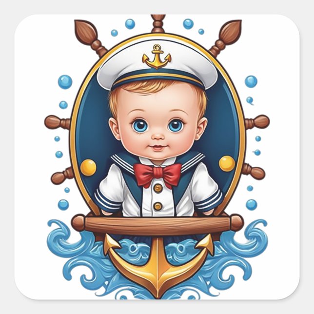 Niedlich Baby Sailor Quadratischer Aufkleber (Vorderseite)
