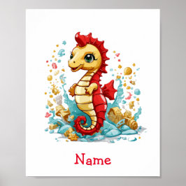 Niedlich Baby Seepferd Individuelle Name Poster