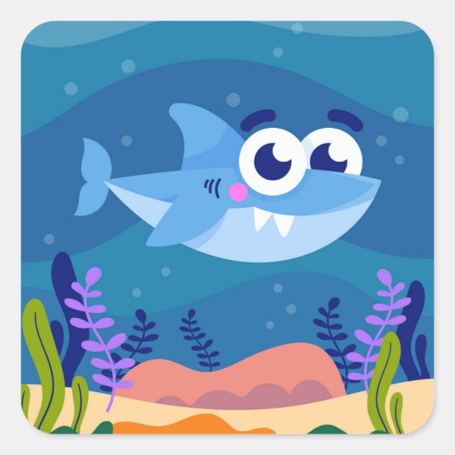 Niedlich Baby Shark Quadratischer Aufkleber (Vorderseite)