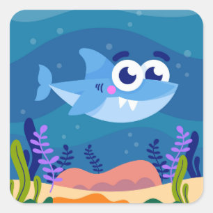 Niedlich Baby Shark Quadratischer Aufkleber