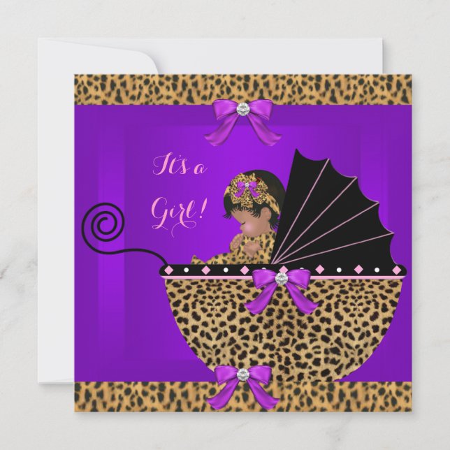 Niedlich Baby Shower Baby Leopard Lila Einladung (Vorderseite)