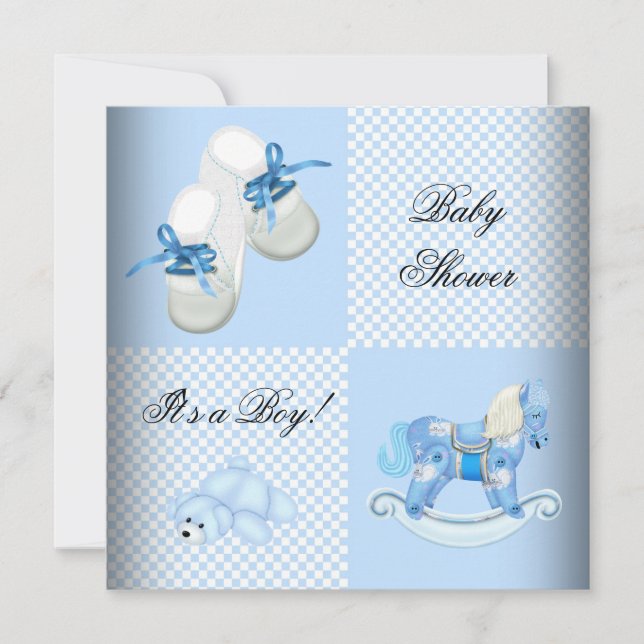 Niedlich Baby Shower Boy Baby Blue Hinterns Schuhe Einladung (Vorderseite)