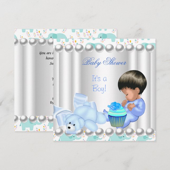 Niedlich Baby Shower Boy Blue cupcake Einladung (Vorne/Hinten)
