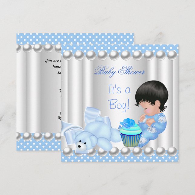 Niedlich Baby Shower Boy Blue cupcake Spots Einladung (Vorne/Hinten)