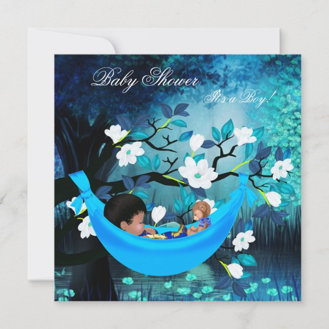 Niedlich Baby Shower Boy Blue Hammock Magie Einladung (Vorderseite)