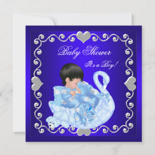 Niedlich Baby Shower Boy Royal Blue Swan Einladung