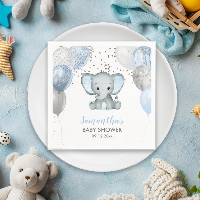 Niedlich Baby Shower Elephant Boy Balloons Serviette (Cute Baby Shower Elephant Boy Balloons Napkin)