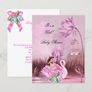 Niedlich Baby Shower Girl Baby Hot Pink Schwan Mag Einladung