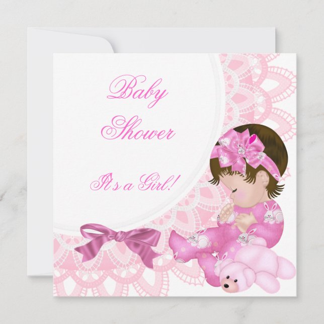 Niedlich Baby Shower Girl Baby Pink White Einladung (Vorderseite)