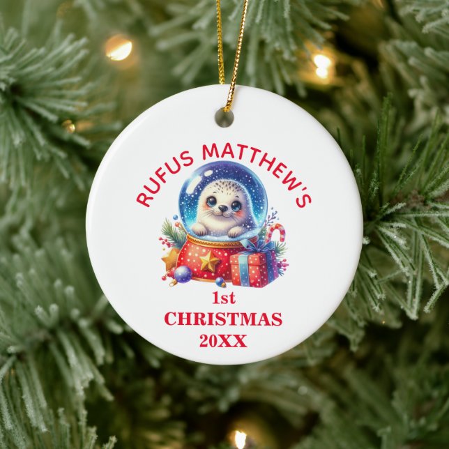 Niedlich Baby Siegel Personalisiert Keramik Ornament (Baum)