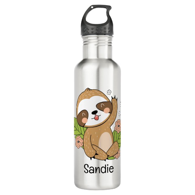 Niedlich Baby Sloth Individuelle Name Edelstahlflasche (Vorderseite)