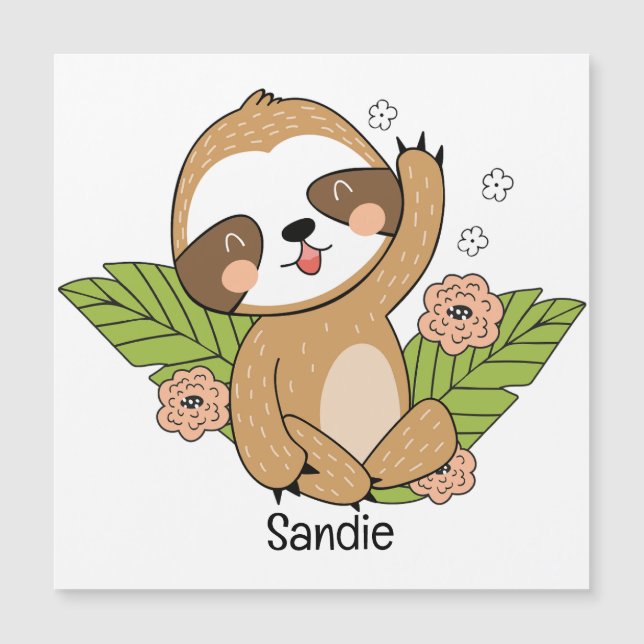 Niedlich Baby Sloth Individuelle Name Magnetkarte (Vorderseite)