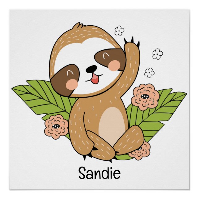 Niedlich Baby Sloth Individuelle Name Poster (Vorderseite)