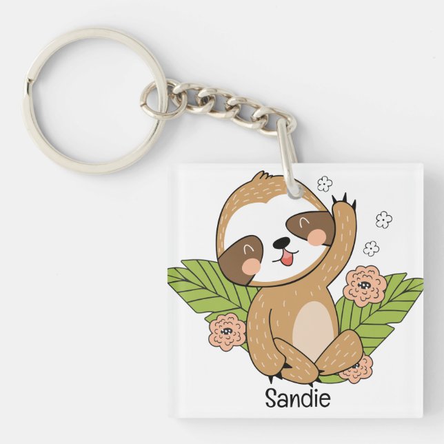 Niedlich Baby Sloth Individuelle Name Schlüsselanhänger (Vorderseite)