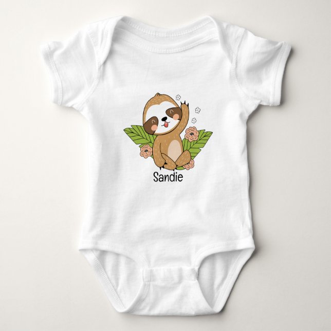 Niedlich Baby Sloth Individuelle Name Strampler (Vorderseite)