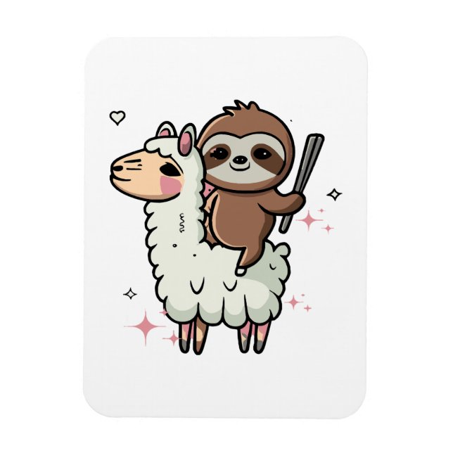 Niedlich Baby Sloth und Llama Magnet (Vertikal)
