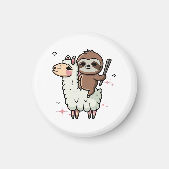 Niedlich Baby Sloth und Llama Magnet (Vorne)