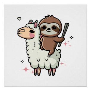Niedlich Baby Sloth und Llama Poster