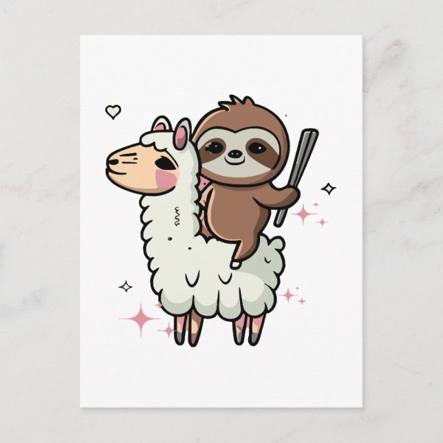Niedlich Baby Sloth und Llama Postkarte (Vorderseite)