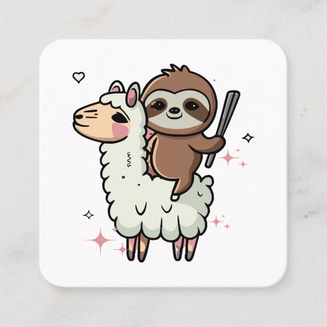 Niedlich Baby Sloth und Llama Quadratische Visitenkarte (Vorderseite)