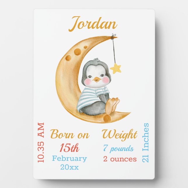 Niedlich Baby Stats Pinguin Moon Fotoplatte (Vorderseite)