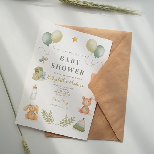 Niedlich Baby Teddy Bear Toys Babydusche Einladung (Von Creator hochgeladen)