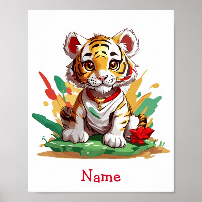Niedlich Baby Tiger Individuelle Name Poster (Vorne)