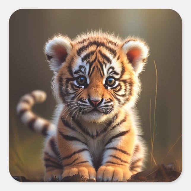 Niedlich Baby Tiger Quadratischer Aufkleber (Vorderseite)