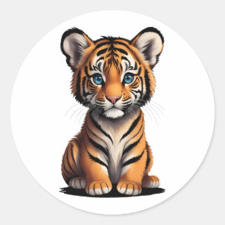 Niedlich Baby Tiger Runder Aufkleber