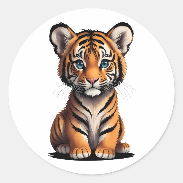 Niedlich Baby Tiger Runder Aufkleber (Vorderseite)