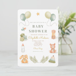 Niedlich Baby Toys Watercolor Babydusche Einladung