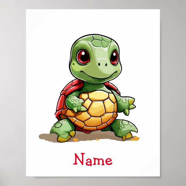 Niedlich Baby Turtle Individuelle Name Poster (Vorne)