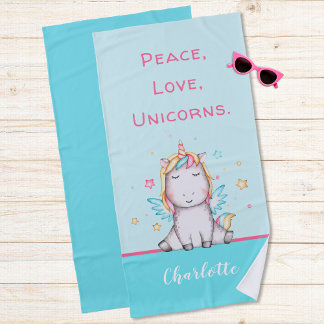 Niedlich Baby Unicorn Aquamarines Personalisiertes Strandtuch
