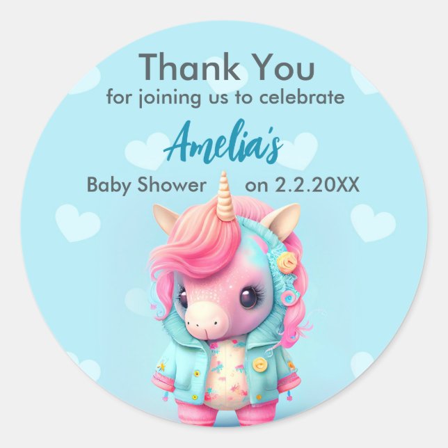Niedlich Baby Unicorn | Babydusche Runder Aufkleber (Vorderseite)