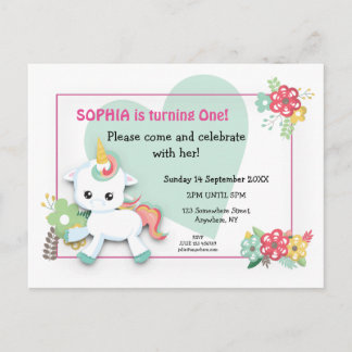 Niedlich Baby Unicorn Einladung zum ersten Geburts Postkarte