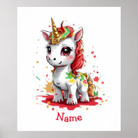 Niedlich Baby Unicorn Individuelle Name Poster