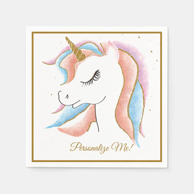 Niedlich Baby Unicorn Magische Pastel Personalisie Serviette (Vorderseite)